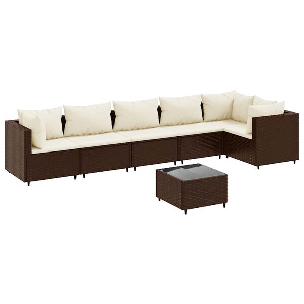 vidaXL 7 Piece Garden Lounge Set with Cushions Brown Poly Rattan
