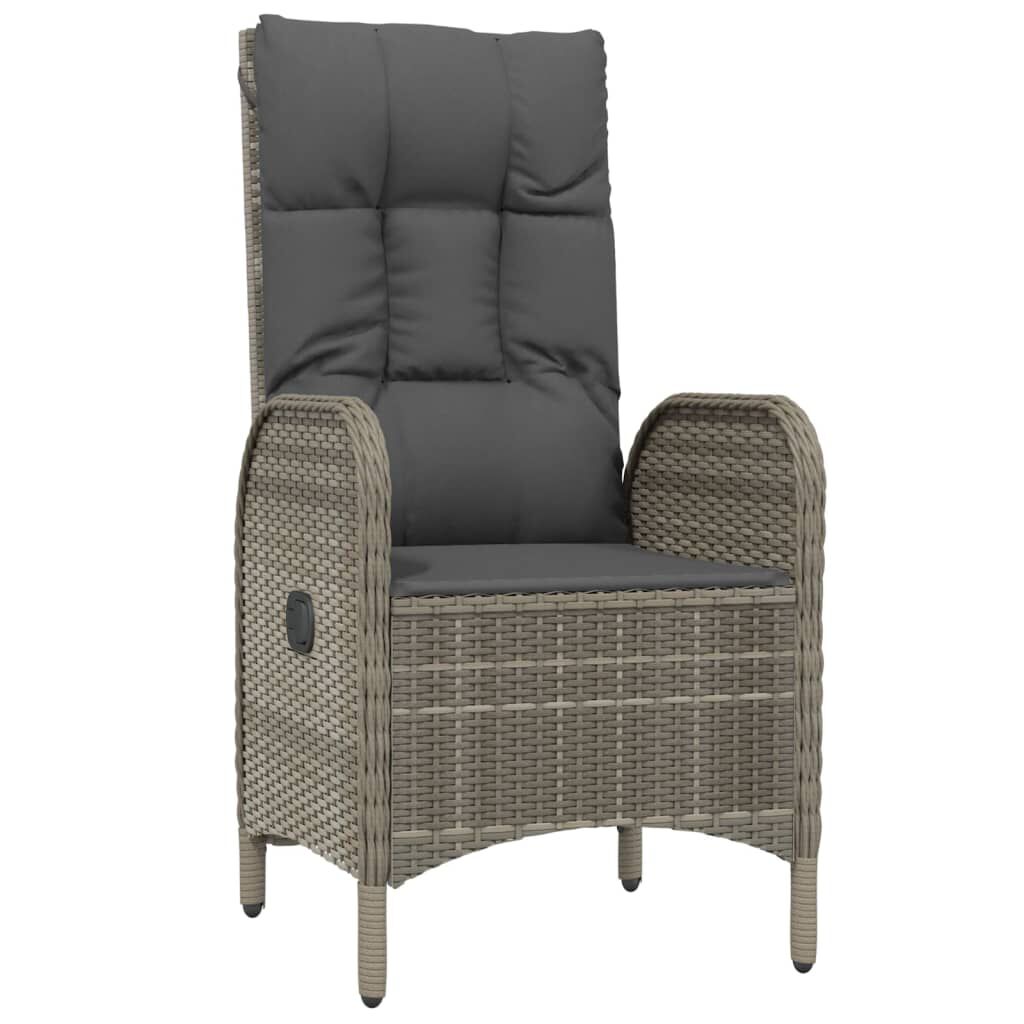 vidaXL 3 Piece Garden Dining Set with Cushions Black and Grey Poly Rattan