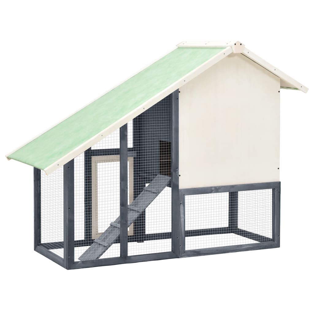 vidaXL Rabbit Hutch Grey and White 140x63x120 cm Solid Firwood