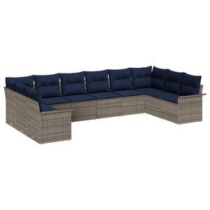 vidaXL Garden Sofa Set with Cushion 10 pcs Grey Poly Rattan