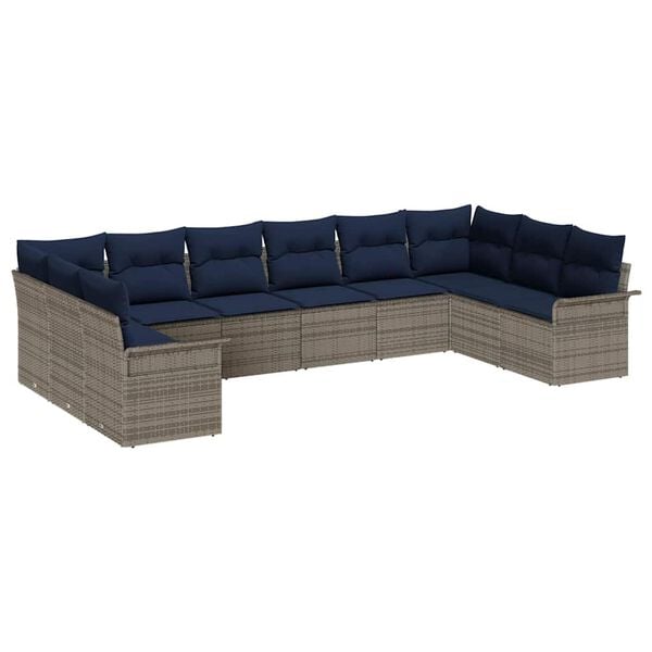 vidaXL Garden Sofa Set with Cushion 10 pcs Grey Poly Rattan