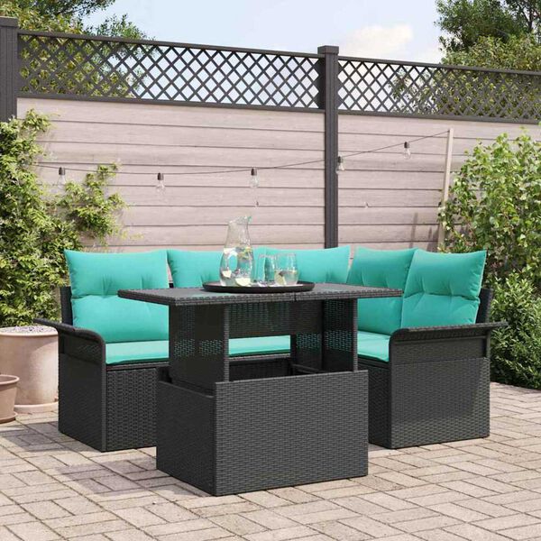 vidaXL Garden Sofa Set with Cushion 5 pcs Black Poly rattan