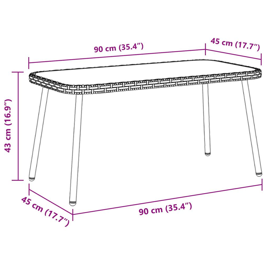 vidaXL Coffee Table Natural 90x45x42 cm Poly Rattan