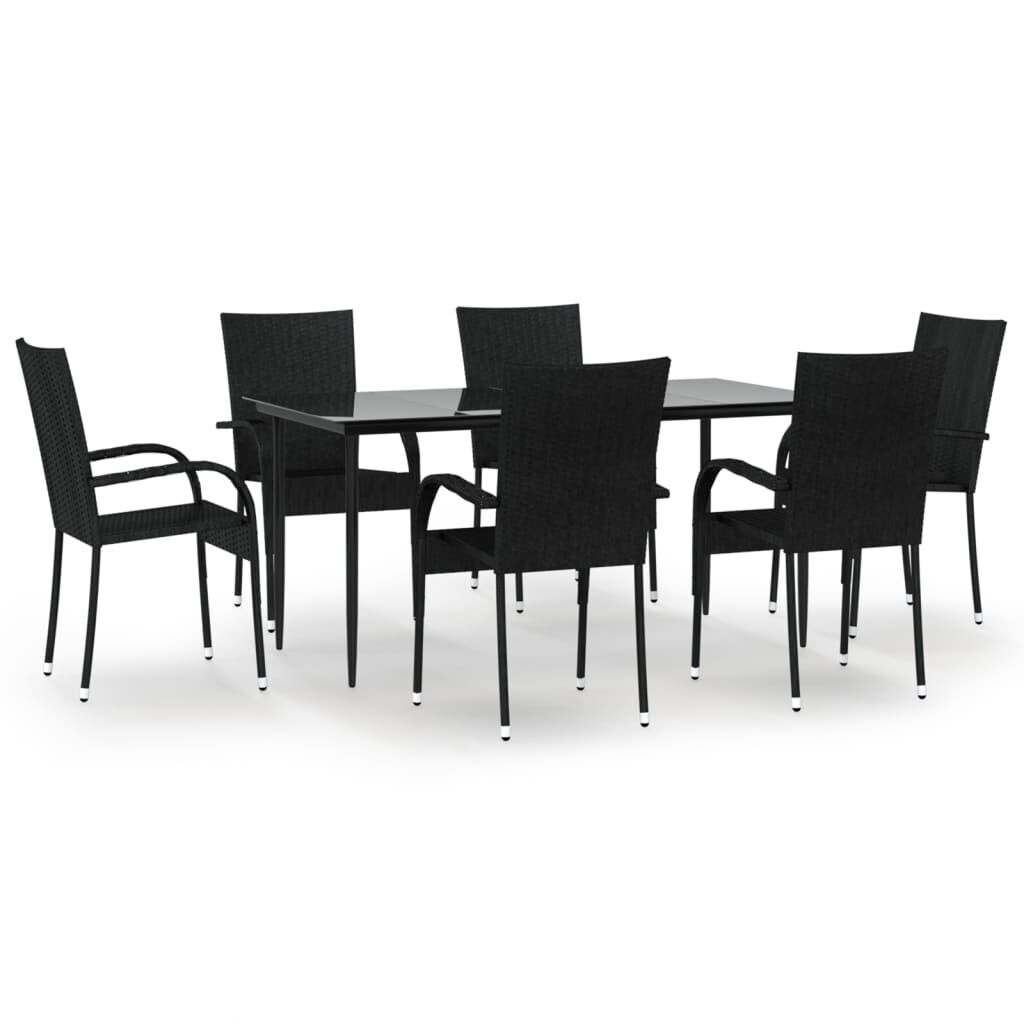 vidaXL 7 Piece Garden Dining Set Black Poly Rattan