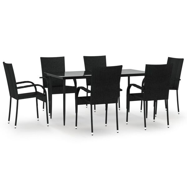 vidaXL 7 Piece Garden Dining Set Black Poly Rattan