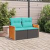 vidaXL Garden Sofa with Cushions 2-Seater Black Poly Rattan