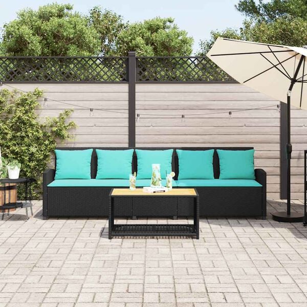 vidaXL Garden Sofa 5-Seater with Cushions Black Poly Rattan