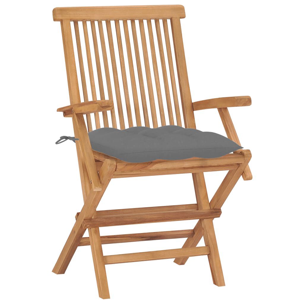 vidaXL Garden Chairs with Grey Cushions 2 pcs Solid Teak Wood