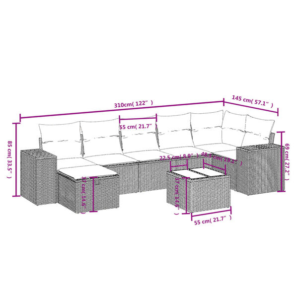 vidaXL 7 Piece Garden Sofa Set with Cushions Brown Poly Rattan