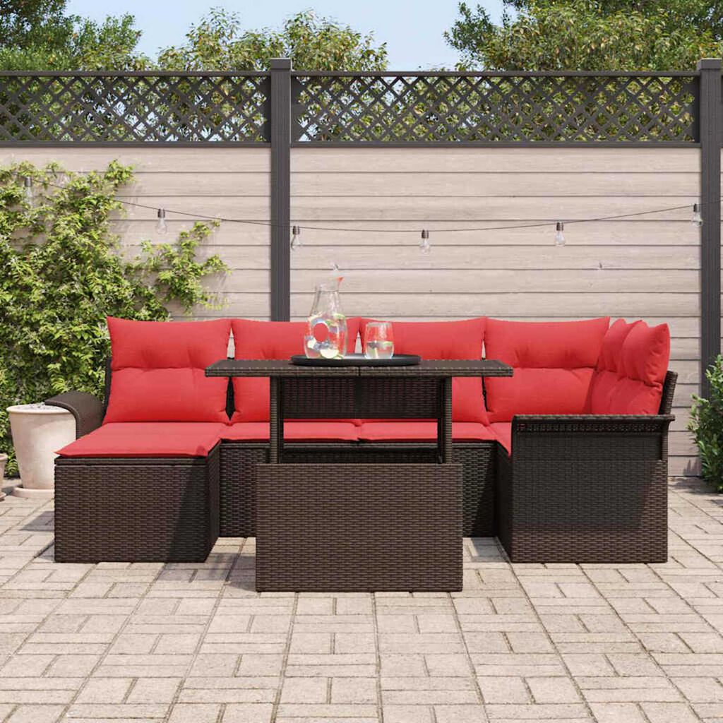 vidaXL Garden Sofa Set with Cushion 7 pcs Brown Poly rattan