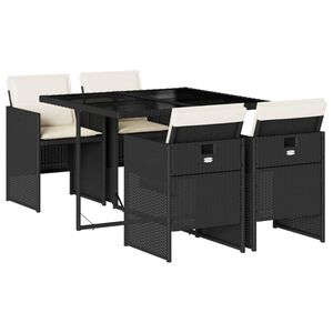 vidaXL 5 Piece Garden Dining Set with Cushions Black Poly Rattan