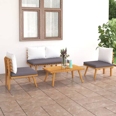 vidaXL 4 Piece Garden Lounge Set with Cushions Solid Acacia Wood