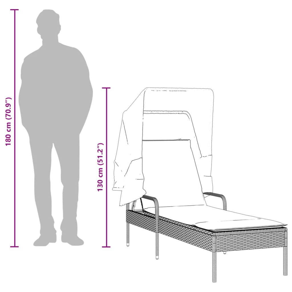 vidaXL Sun Lounger with Canopy Grey Poly Rattan