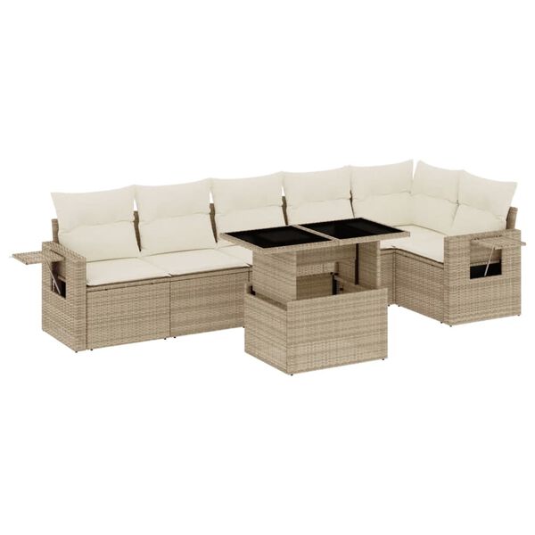 vidaXL 7 Piece Garden Sofa Set with Cushions Beige Poly Rattan