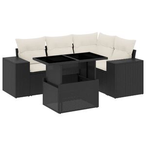vidaXL 5 Piece Garden Sofa Set with Cushions Black Poly Rattan