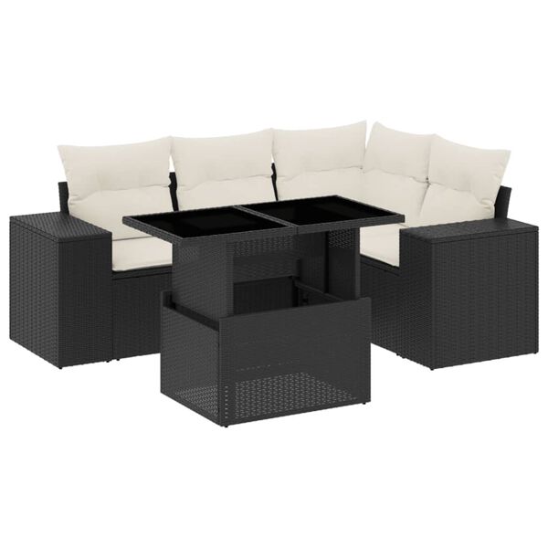 vidaXL 5 Piece Garden Sofa Set with Cushions Black Poly Rattan