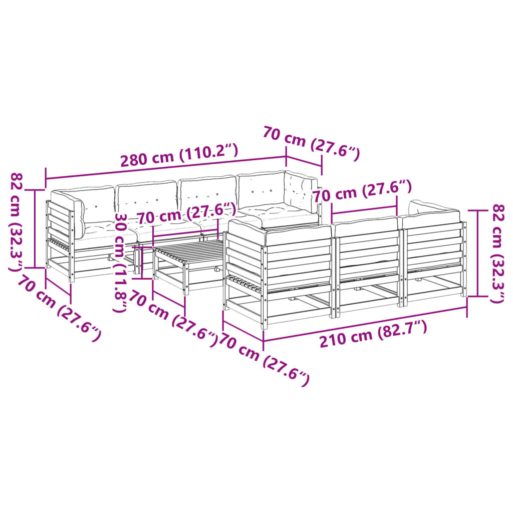 vidaXL 8 Piece Garden Sofa Set with Cushions Solid Wood Pine
