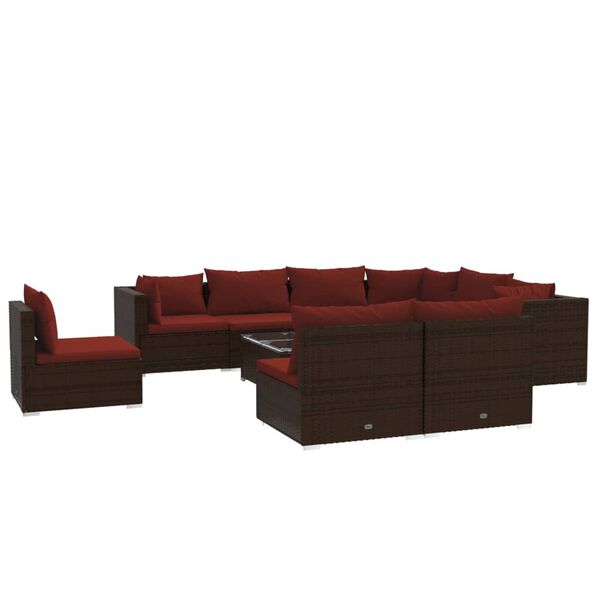 vidaXL 10 Piece Garden Lounge Set with Cushions Poly Rattan Brown