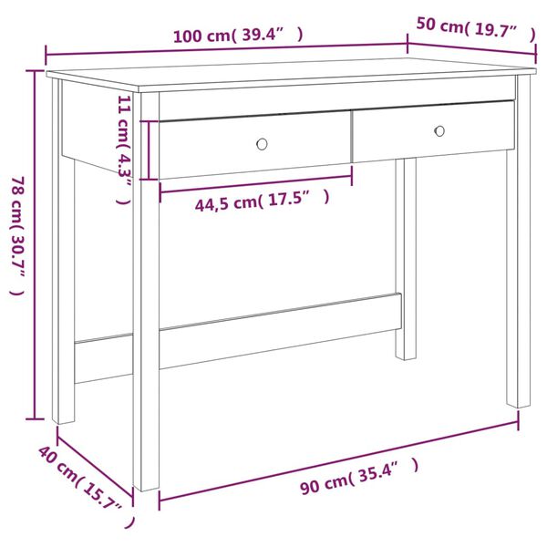 vidaXL Desk with Drawers 100x50x78 cm Solid Wood Pine