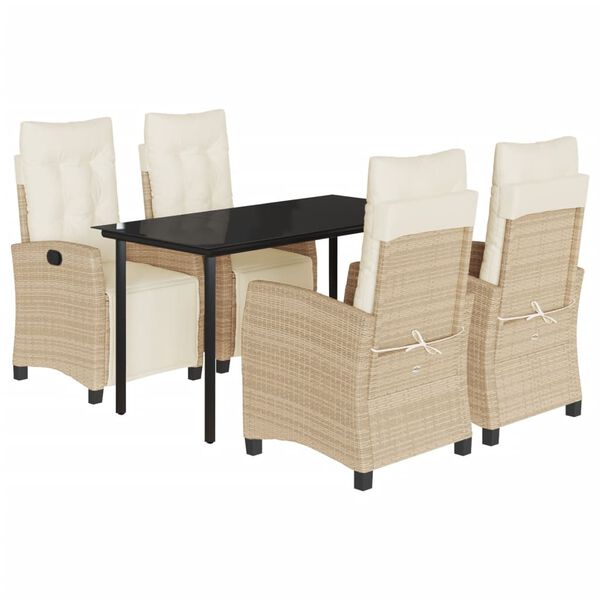 vidaXL 5 Piece Garden Dining Set with Cushions Beige Poly Rattan