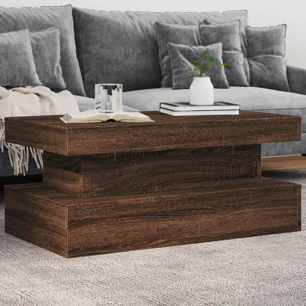 vidaXL Coffee Table with LED Lights Brown Oak 90x50x40 cm