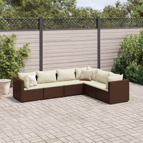vidaXL 6 Piece Garden Lounge Set with Cushions Brown Poly Rattan