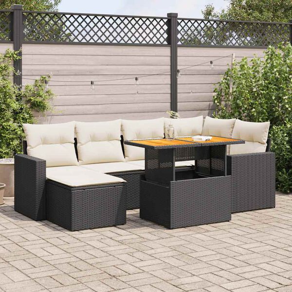 vidaXL 7 Piece Garden Sofa Set with Cushions Black Poly Rattan