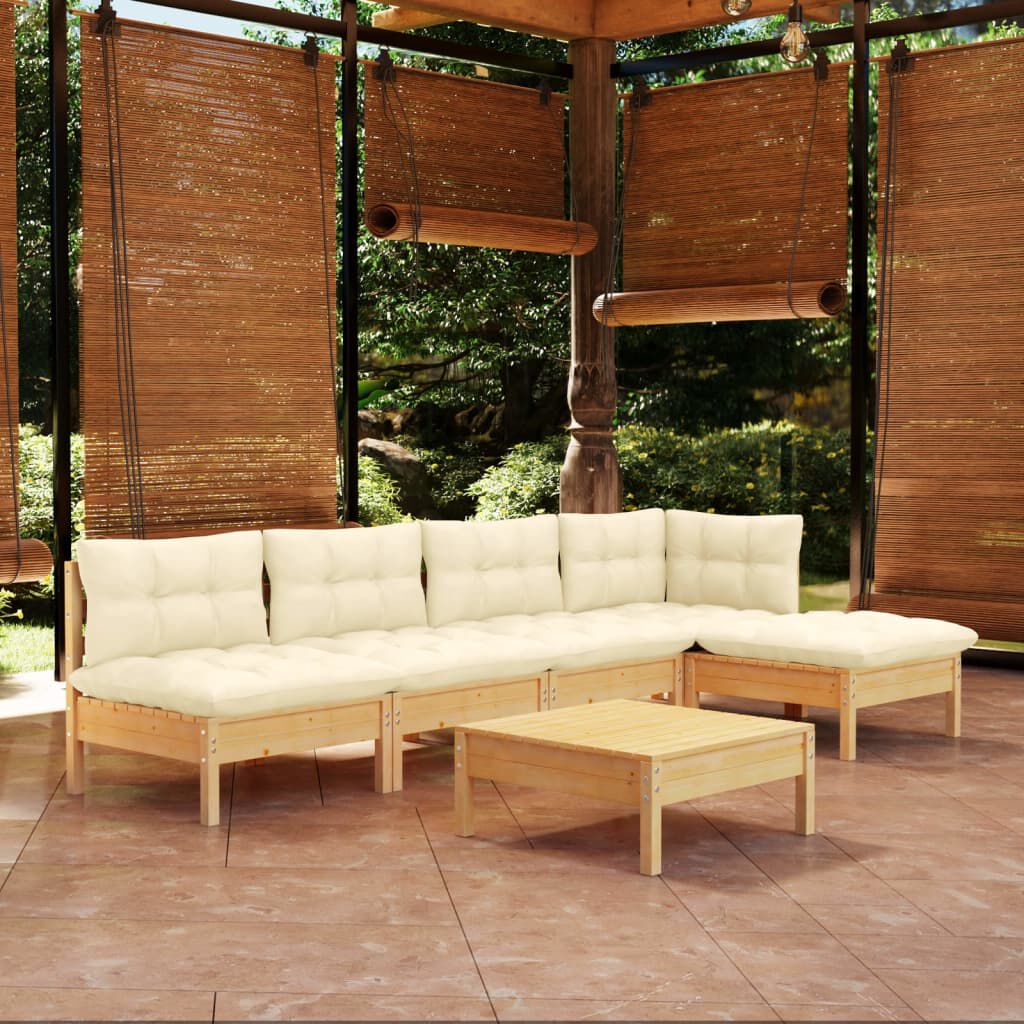 vidaXL 6 Piece Garden Lounge Set with Cream Cushions Pinewood