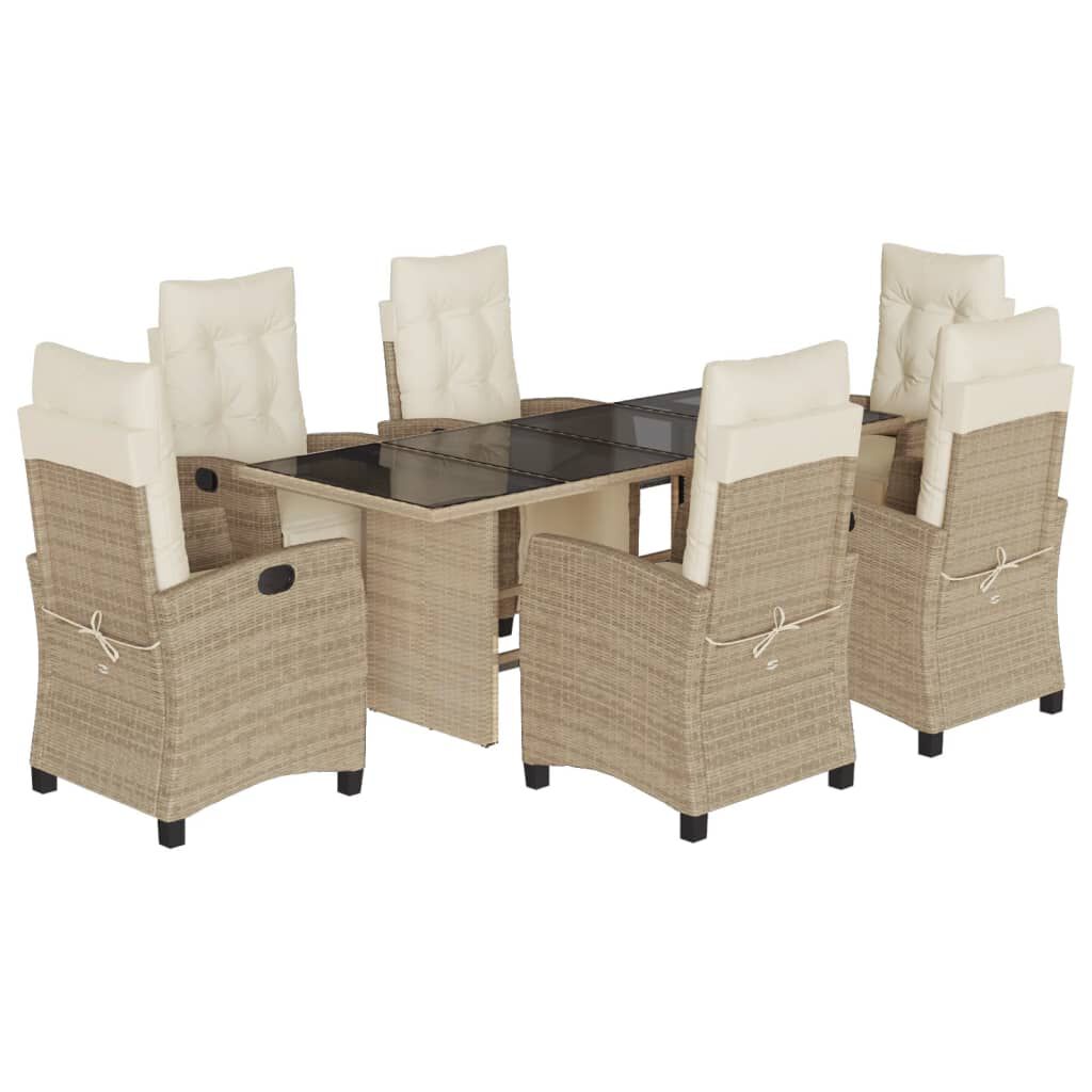 vidaXL 7 Piece Garden Dining Set with Cushions Beige Poly Rattan