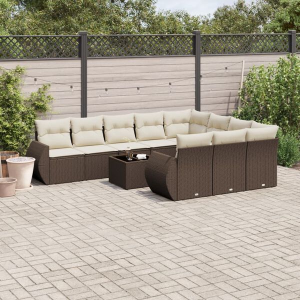 vidaXL 11 Piece Garden Sofa Set with Cushions Brown Poly Rattan