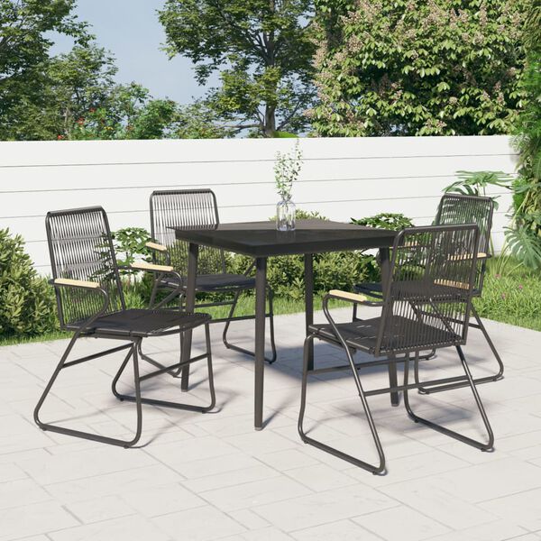 vidaXL 5 Piece Garden Dining Set Black PVC Rattan