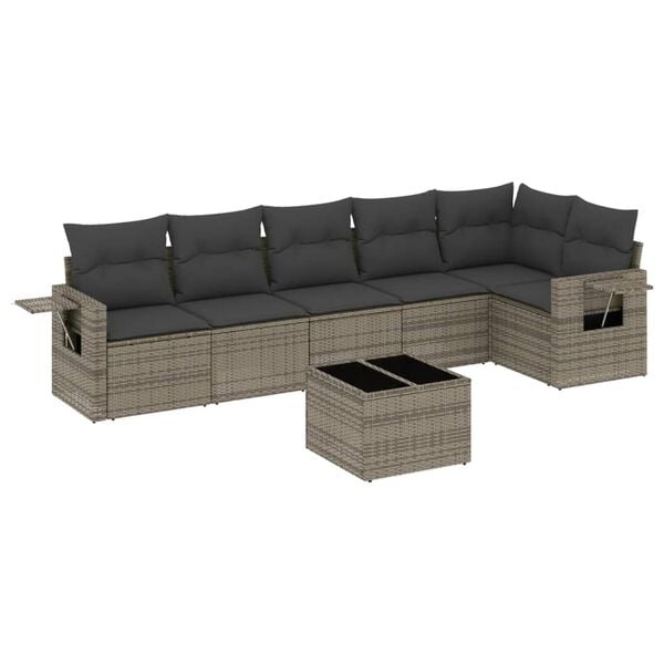 vidaXL 7 Piece Garden Sofa Set with Cushions Grey Poly Rattan