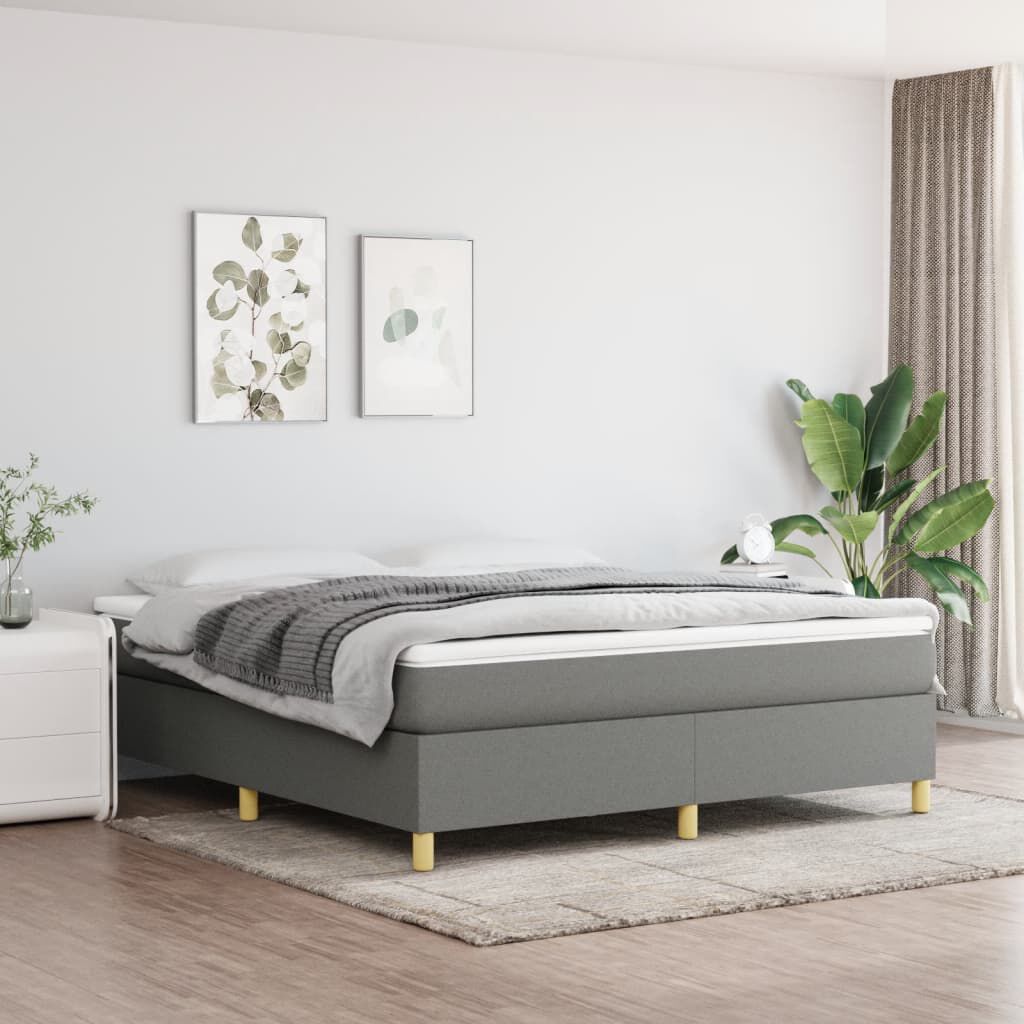 vidaXL Bed Frame without Mattress Dark Grey King Fabric (US Only)