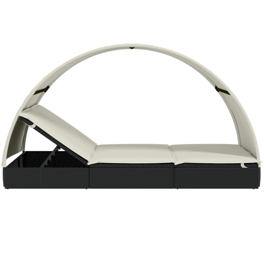 vidaXL 2-Person Sunbed with Round Roof Black 211x112x140 cm Poly Rattan