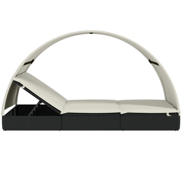 vidaXL 2-Person Sunbed with Round Roof Black 211x112x140 cm Poly Rattan