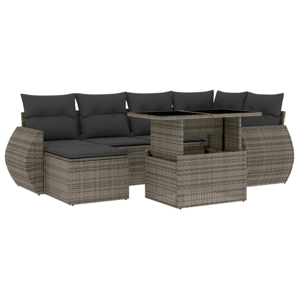 vidaXL 7 Piece Garden Sofa Set with Cushions Grey Poly Rattan