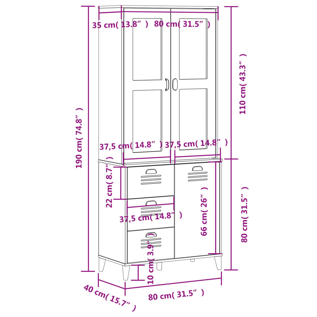 vidaXL Highboard VIKEN Anthracite Grey 80x40x190 cm Solid Wood Pine
