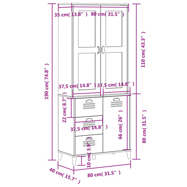 vidaXL Highboard VIKEN Anthracite Grey 80x40x190 cm Solid Wood Pine