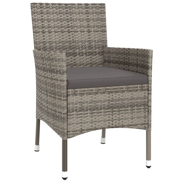 vidaXL 3 Piece Garden Bistro Set with Cushions Grey Poly Rattan