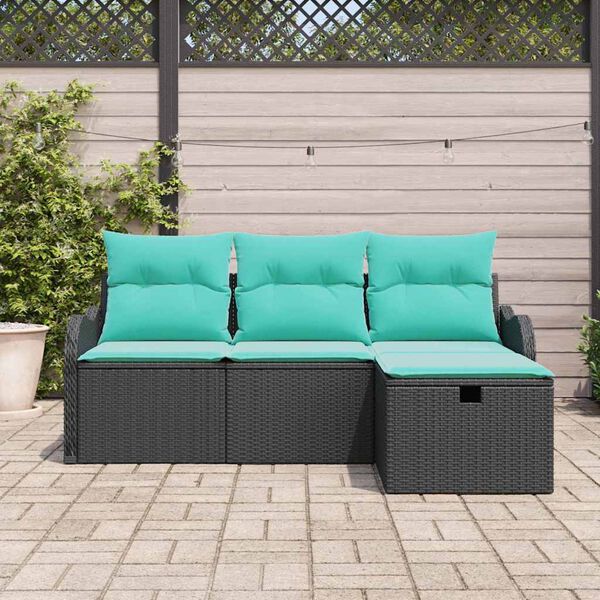 vidaXL Garden Sofa Set 4 pcs Black and Turquoise Poly Rattan
