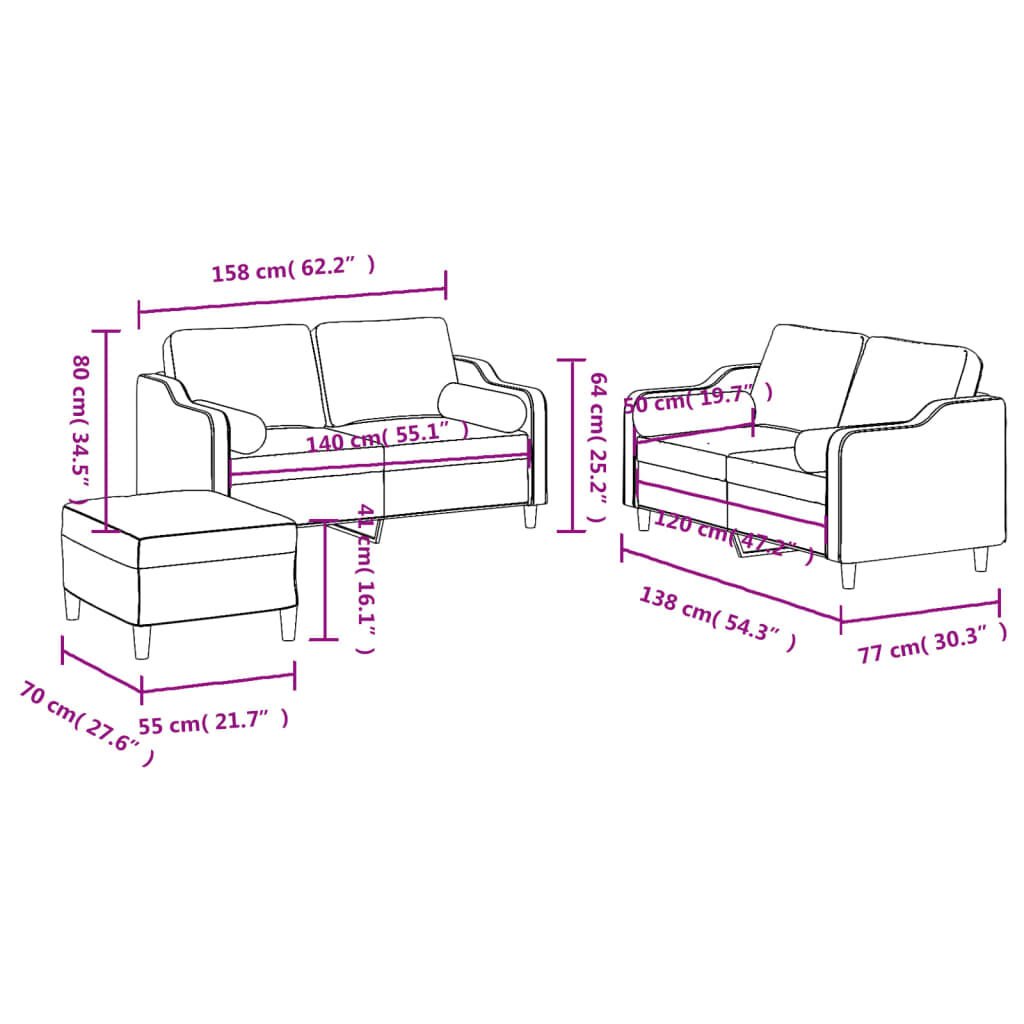 vidaXL 3 Piece Sofa Set with Pillows Dark Grey Fabric