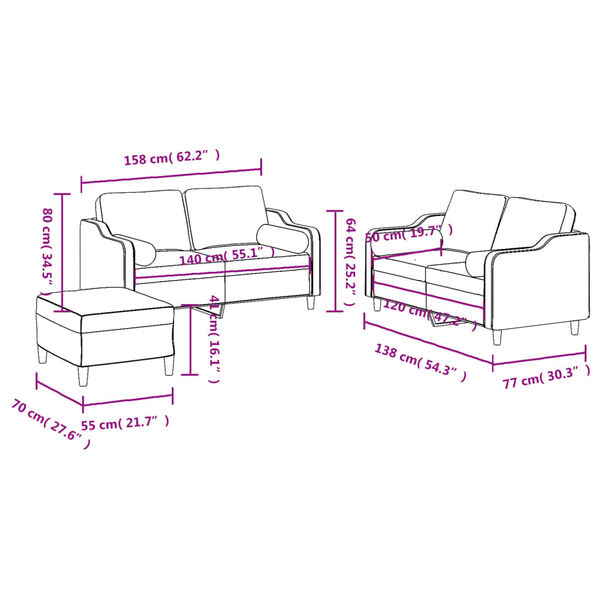 vidaXL 3 Piece Sofa Set with Pillows Dark Grey Fabric