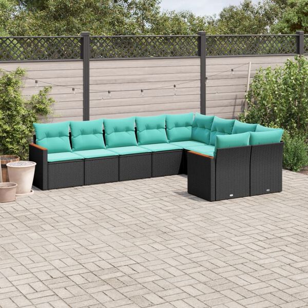 vidaXL 9 Piece Garden Sofa Set with Cushions Black Poly Rattan