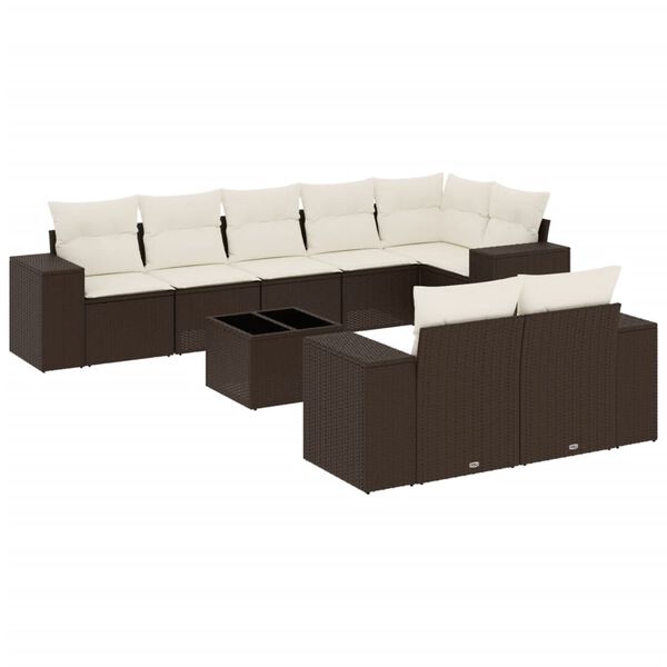 vidaXL 9 Piece Garden Sofa Set with Cushions Brown Poly Rattan