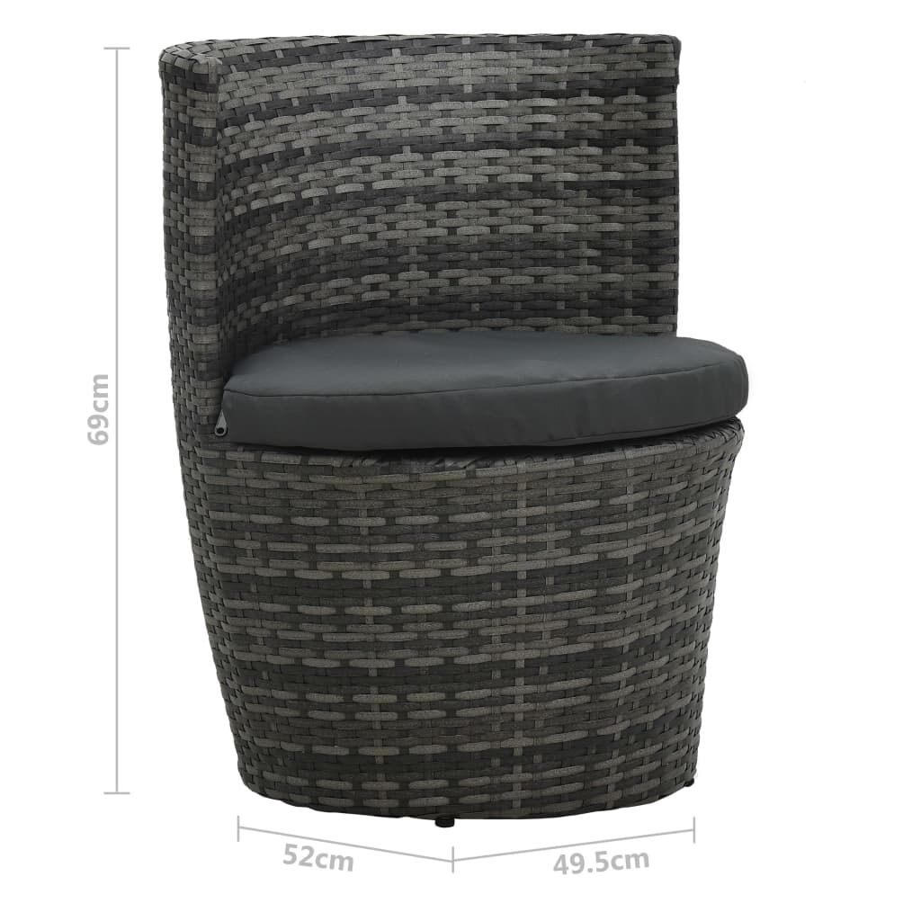 vidaXL 3 Piece Bistro Set with Cushions Poly Rattan Grey