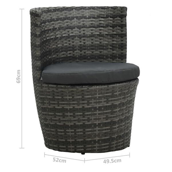 vidaXL 3 Piece Bistro Set with Cushions Poly Rattan Grey