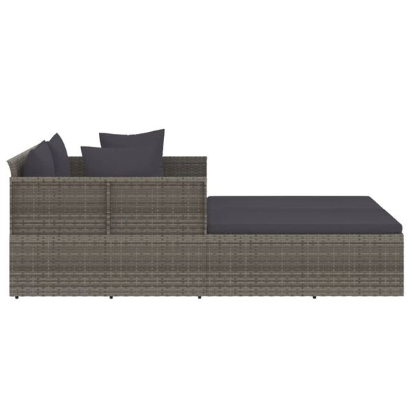 vidaXL Sunbed with Cushions Grey 182x118x63 cm Poly Rattan