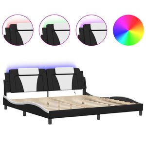 vidaXL Bed Frame "Viana" with LED without Mattress Black and White 193x203 cm