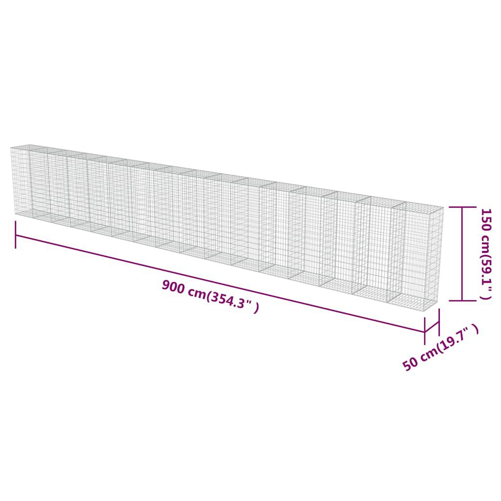 vidaXL Gabion Wall with Covers Galvanised Steel 900x50x150 cm