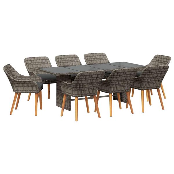 vidaXL Garden Dining Set with Cushion 9 pcs Grey Poly Rattan